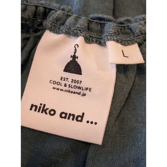 Niko And Womens L Blouse Top Green Flax Japanese Lagenlook Lyocell Button Up - Picture 6 of 6